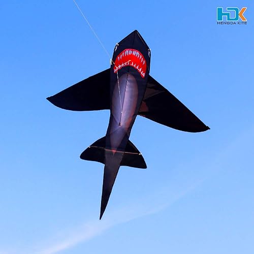 Miniatura 3 de HENGDA KITE Cometa de tiburón negro realista para niños, cometa de una sola línea voladora para niños juguetes al aire libre playa parque jugar