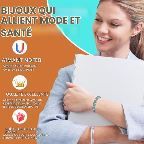 YINOX Bracelets magnétiques pour femme avec 12 bracelets turquoises, 24 aimants, 18,5 cm, longueur jusqu'à 20 cm, taille réglable, 20 inch, Pierre – vue 2