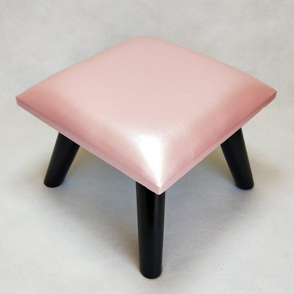 Repose-Pieds Ottoman en cuir ciré rose 30x30x23 cm avec structure en bois