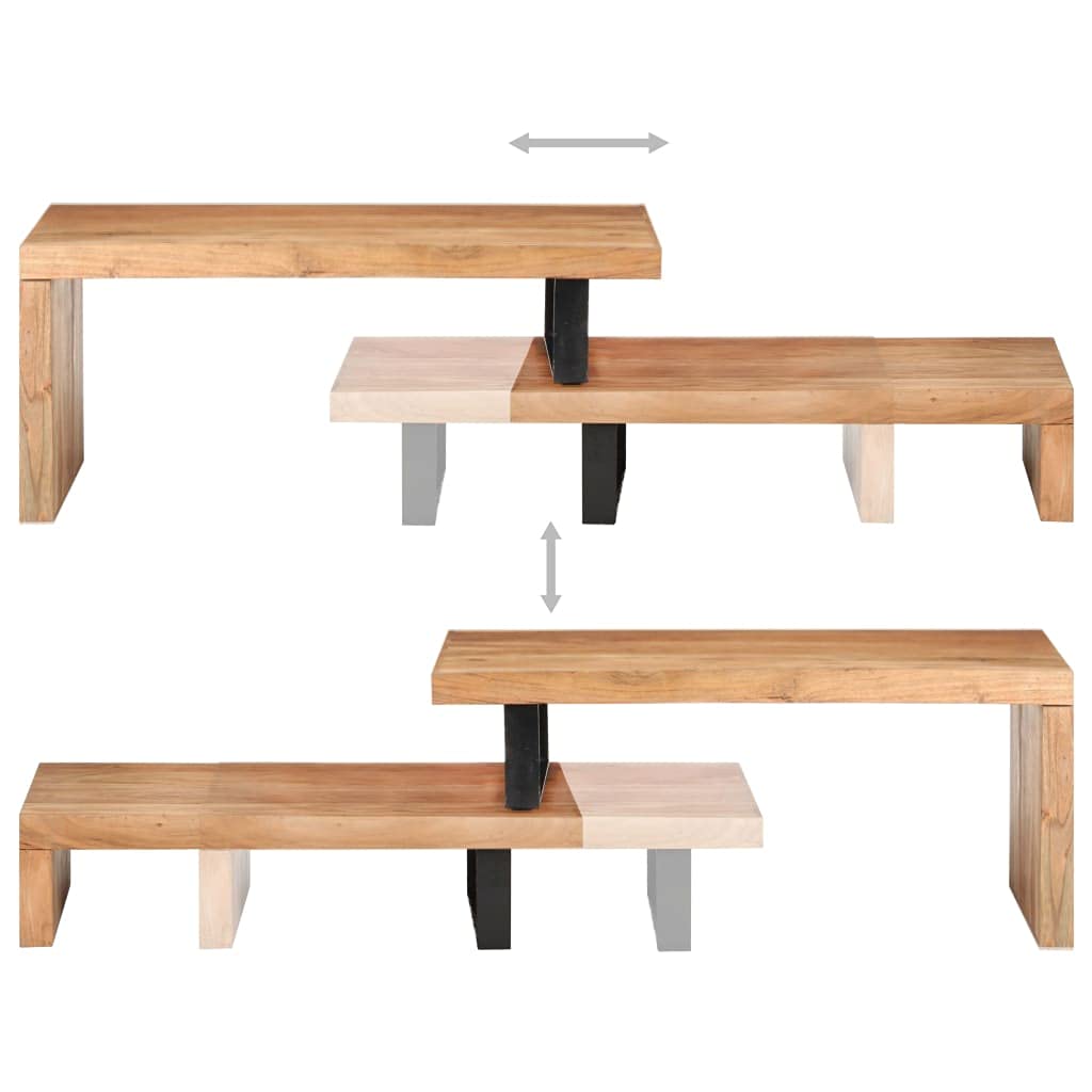 Juego de mesa de café de madera maciza de acacia, 90 x 50 x 40 cm y 80 x 50 x 20 cm, moderna, 2 mesitas auxiliares para salón, oficina, balcón, etc