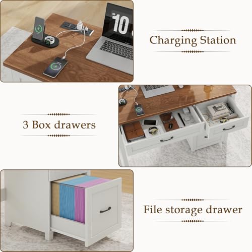 Image of Farmhouse 47 inch Executive Desk, Computer Desk with File Drawer, Off White
