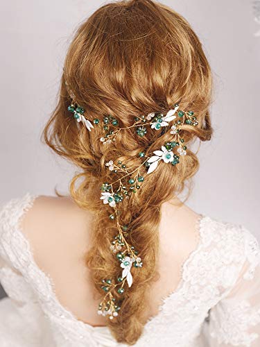 Amazon Com Missgrace Bridal Prom Green Flower And Leaf Beads Crystals Wedding Headpiece Hair Vine Bridal Headpiece Wedding Bridal Hair Accessories For Women And Girls Beauty Personal Care