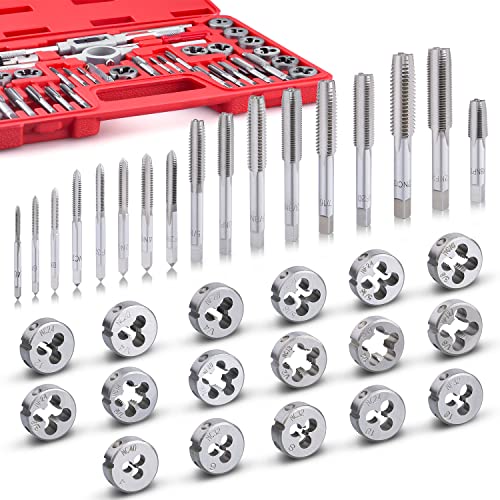 Efficere 40-Piece Premium Tap And Die Set - Sae Inch Size 1/2, 7/16, 3/8, 5/16, 1/4, 12, 10, 8, 6, 4, Coarse And Fine Teeth | Essential Threading Tool Kit With Complete Handles, Accessories, And Case #TOP1