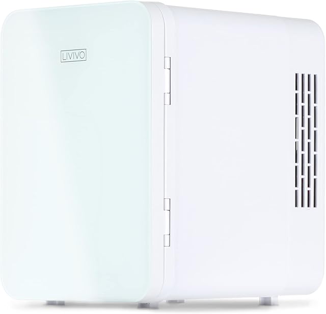 LIVIVO 4L Mini Fridge Cooler with Glass Panel Door 12V DC or 240V AC Dual Input Silent Thermoelectric Running Perfect for Bedroom or Lounge (White)