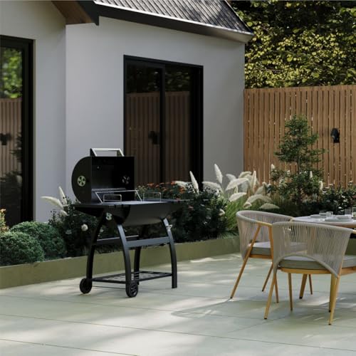 Image of CHARLES BENTLEY ottimo 415 Charcoal BBQ With Thermometer, Removable Ash Catcher, Dual Side Tables, Heavy Duty Legs & Wheels, Outdoor Cooking Grill 60x45cm Cooking Area (128x108cm)