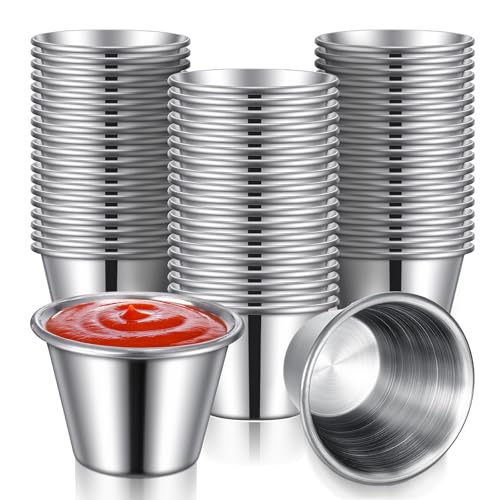 HJZHII 60 Pcs Stainless Steel Sauce Cups, 2.5 oz Metal
