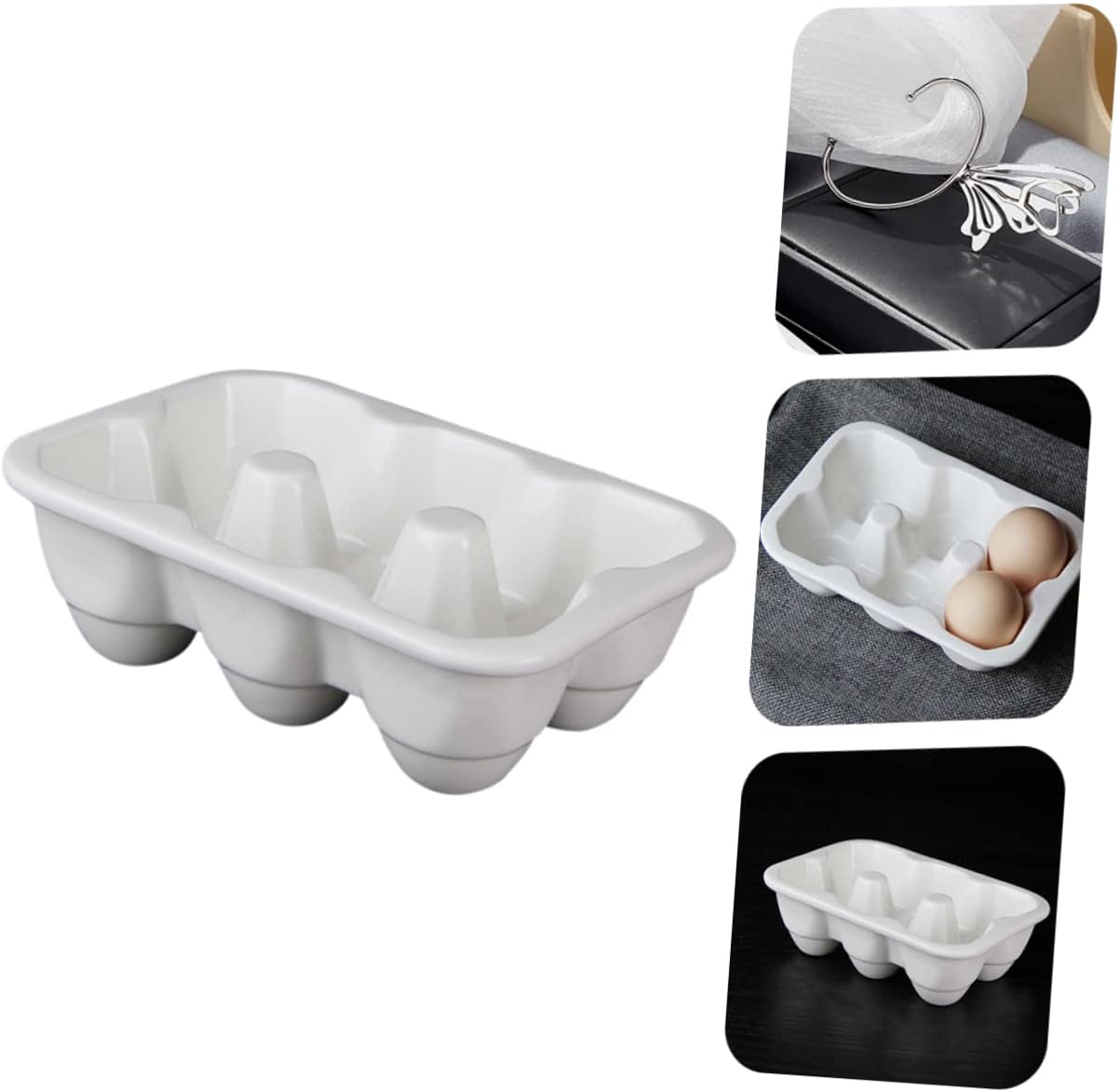 Generic 6grids Ceramic Egg Storage Holder for Refrigerator Egg Display Tray for Kitchen Organization