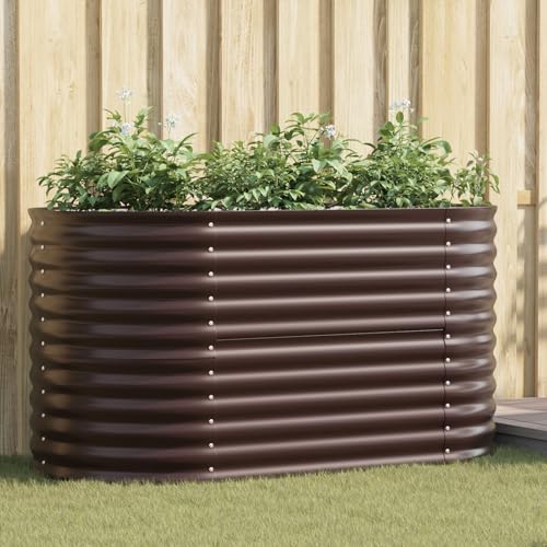 Brokky 42008135 Garden Raised Bed - Brown,160 x 80 x 81 cm,Galvanized Steel Wooden Standing Side Cabinet Unit for Living Room Kitchen Hallway