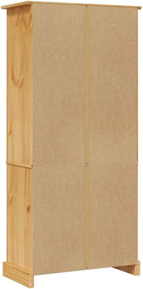 Rustic Mexican Pine Display Cabinet with 3 Open Shelves & Storage Doors Solid Wood Bookcase 31.5"x15.7"x66.9" Brown for Living Room Dining Furniture Hallway Organization