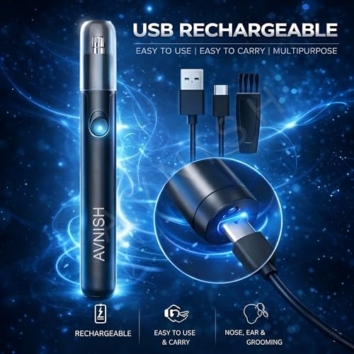 Image of AVNISH 2026 2 in 1 USB Rechargeable Nose & Ear Hair Trimmer, Stainless Steel Blades, Aluminum Body, Painless Hair Remover For Men & Women, Cordless 360 Safe Trimming, Portable Electric Grooming Tool