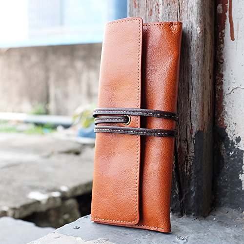 Image of ZLYC Handmade Leather Pencil Case Soft Roll Bag Stationery Gift,Brown