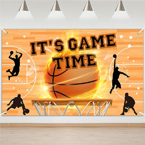 Avezano Basketball Birthday Banner It's Game Time Basketball Party Decorations Sport Theme Birthday Wall Hanging Backdrop Decor Boys Bday Photo Background 70.8 x 43.3 Inch