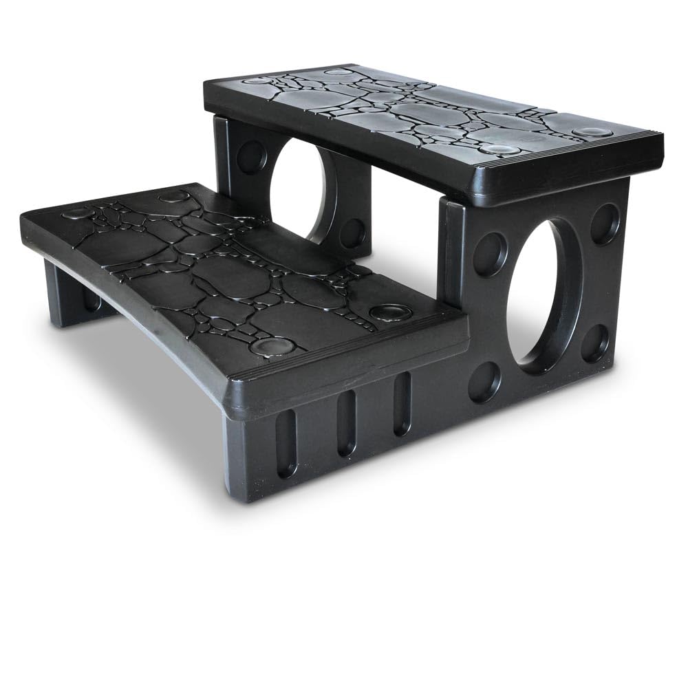 POOL Total Kunststoff Whirlpool Doppelstufe Schwarz - Rutschhemmende 2-Stufen-Treppe für sicheren Einstieg - 69x63x34 cm - 150 kg Belastbarkeit - Werkzeuglose Montage