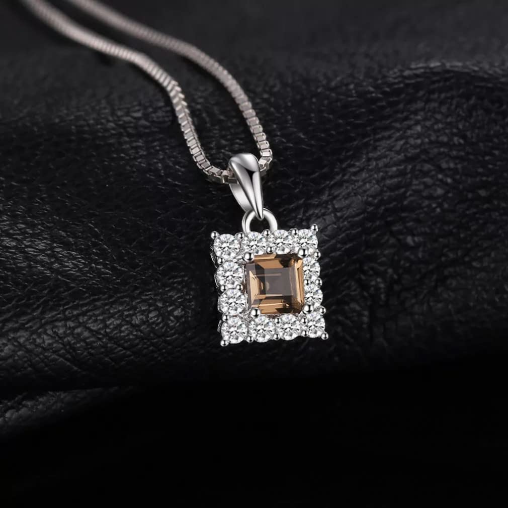 Collar con Colgante de Plata de Ley 925 de Cuarzo Ahumado Cuadrado para Mujer, joyería de Piedras Preciosas sin Cadena