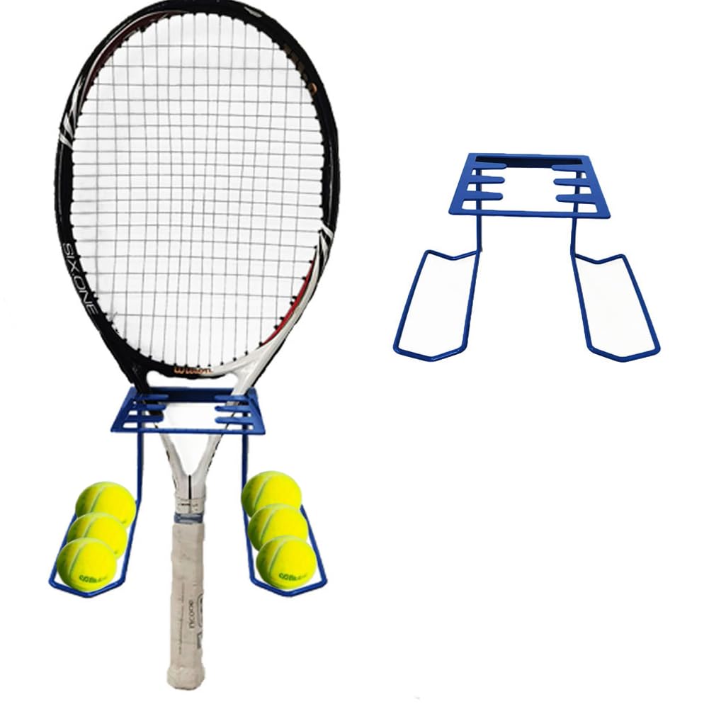 Tennis Racket Holder, Wall Mounted Metal Tennis Racket Holder for Heavy-Duty Steel Hanging Tennis Paddle Badminton Racket Holder Holds 6 Balls 4