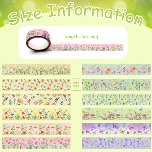 Cinta washi floral de 15 mm para organizar agendas sin dañar tus páginas de papel 2