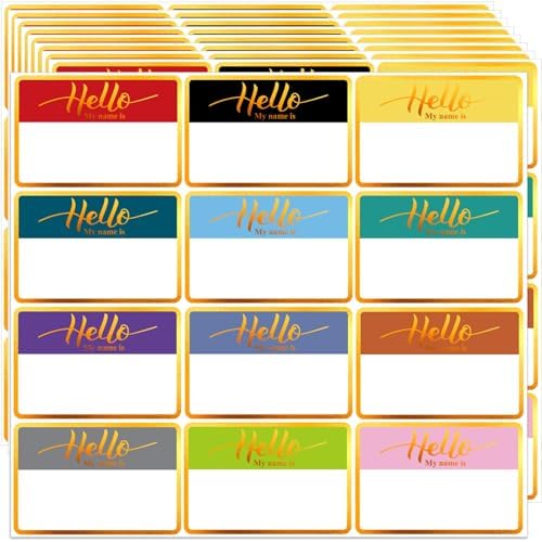 Amazon.com: Gold Name Tag Stickers 240 Pcs Gold Foil Hello My Name is ...