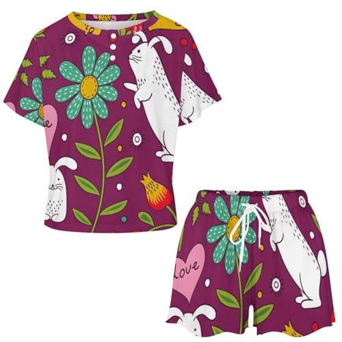 Ensemble pyjama femme manches courtes sleepwear été Lapin Fleurs - 4