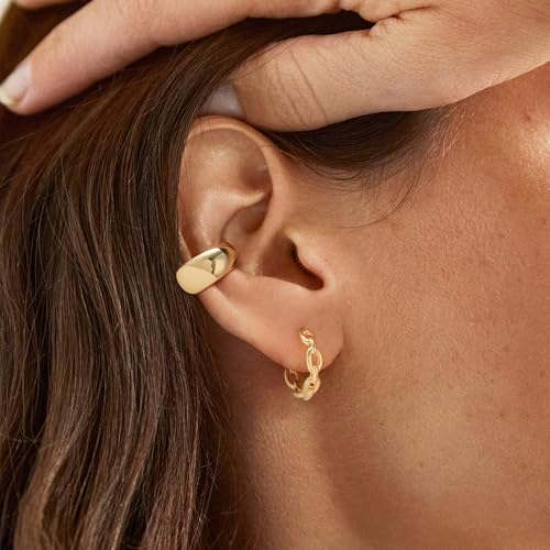 Valloey Rover Gold Hoop Earrings for Women 14k Gold Plated Simple Hoops Dainty Boho Cute Hypoallergenic Cubic Zirconia Chunky Huggie Gold Ear Jewelry for Women3