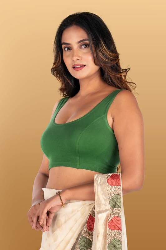 Image of Abhi Cotton Readymade Saree Blouse for Women- Sleeveless, U-Neck, Regular-fit, Stretchable, Pull-on Style