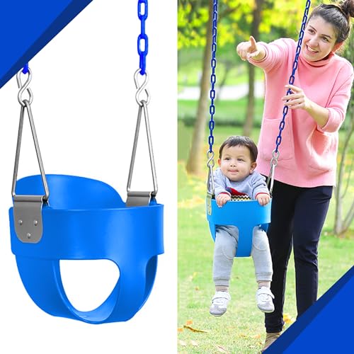 Swing Sets for Backyard, Toddler Swing Seat Heavy-Duty Iron Chains Baby Swing Outdoor Back Full Bucket Infant Swing Seat(Blue) - Thumbnail 5