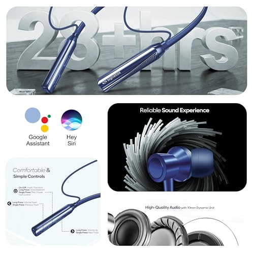 Image of Bluetooth Neckband Earphones, V5.3, 28+ Hours Playtime, C-Type Fast Charging, HD Sound, in Ear (Blue)