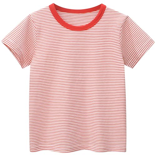 AIWUHE Toddler Boys Girls T Shirts Kids Colorful Striped Shirt Cotton Crew Neck Short Sleeve Tee Tops Blouse 4T 110 Red and White Stripes