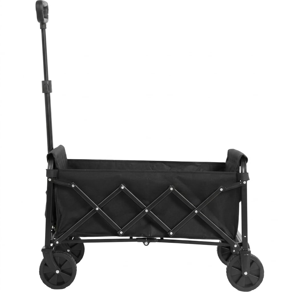 Faltbarer Bollerwagen mit Rädern Leichter Tragbarer Handwagen aus Stahl für Garten Camping Einkaufen Sport Strand Outdoor Transportwagen mit Großer Kapazität und Abnehmbarem Design Schwarz