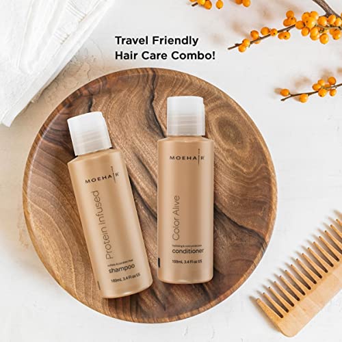 Moehair Travel Combo Pack Of Protein Shampoo(3.4 Fl Oz) And Color Alive Conditioner (3.4 Fl Oz) | Color Treated Dry And Damaged Hair Repair Treatment | Suflate And Paraben Free Shampoo And Conditioner Set |Travel Size Haircare #TOP2