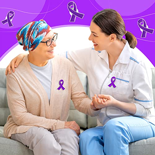 Purple Ribbon Awareness Lapel Pin Bulk Individual Pack Lupus, Violence, Alzheimer & Cancer Awareness Brooch for Public Charity Fundraiser Supplies3