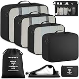 BAGAIL 8-teiliges Packwürfel-Set, Reiseorganizer mit atmungsaktivem Netz & Schuhbeutel, leichte Nylon Packorganizer für Koffer, 9 Farben - Schwarz