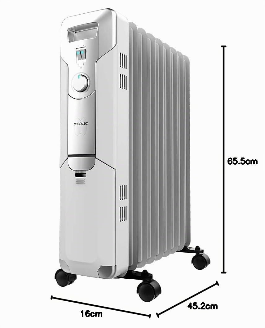 Cecotec Radiatore olio elettrico ReadyWarm 9000 Space, 9 moduli, consumo energetico, 2000 W, 3 livelli, avvolgicavo, sistema di sicurezza, ruote, 20 m2 05882