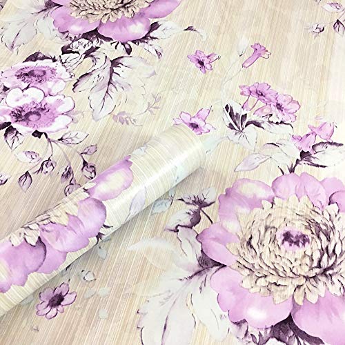 Self Adhesive Vintage Purple Floral Paper Peel and Stick Wallpaper Drawer Dresser Shelf Liner Sticker 17.7inch by 9.8ft