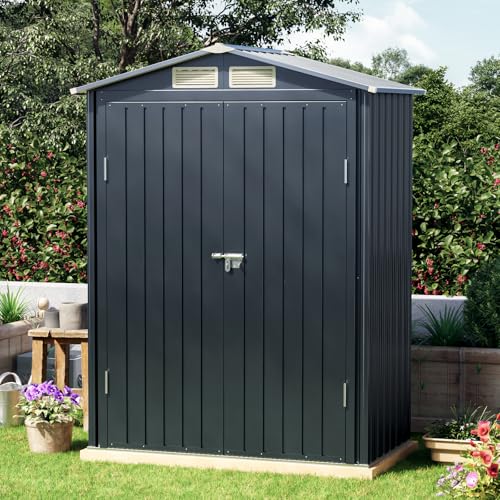 Image of 5x3 FT Outdoor Metal Storage Shed, Double Door, 1 Clear Window, Tool Shed for Garden, Patio, Backyard
