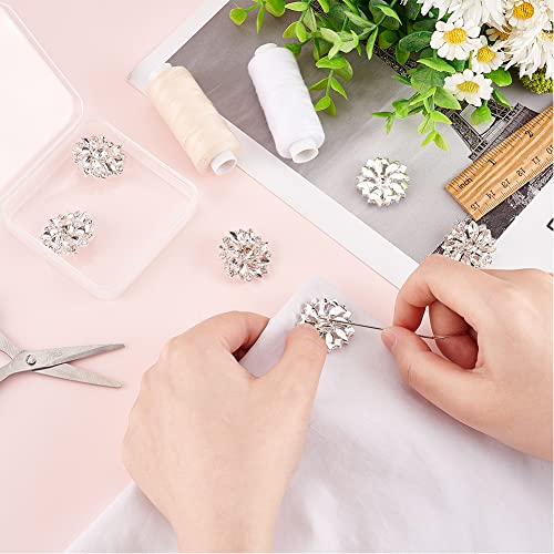 FINGERINSPIRE 6 Pieces 26.5 mm Flower Brass Rhinestone Stud Button Crystal Silver Colour to Sew on, 1 Hole, Flat Back, Metal - Image 3