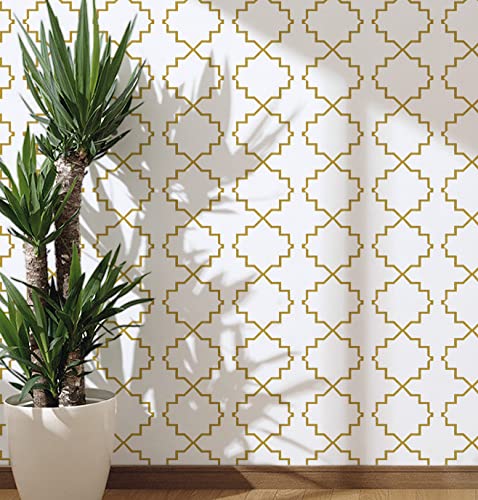 Guvana 13" X 197" Peel And Stick Wallpaper Gold And White Trellis Contact Paper Diy Self Adhesive Wallpaper Removable Geometric Contact Paper Modern Wallpaper For Bathroom Bedroom Cabinets Decor #TOP18