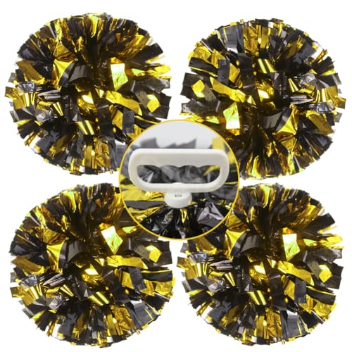 Lovecheer 4PCS Pom Poms Cheerleading Black and Gold Cheer Pom Poms Team Spirits Sports Cheering Squad Dance Training
