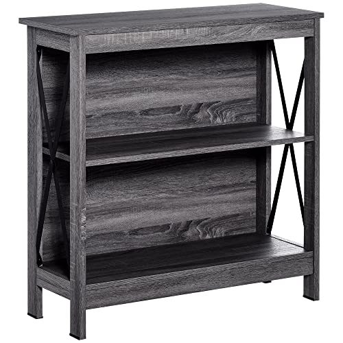Homcom Industrial Style Corner Open Bookshelf With Storage Shelves And Metal X Bar Frame For Living Room, Dark Grey #TOP22