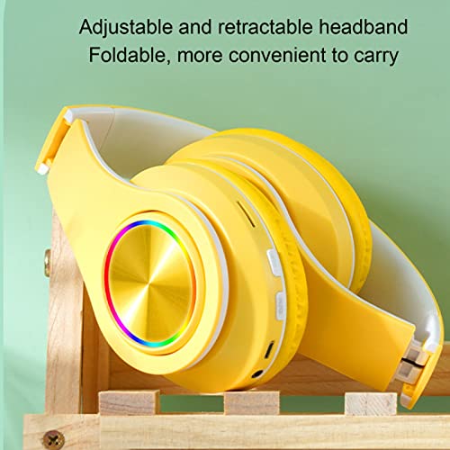Pilipane Bluetooth Headset,Wireless Headset with Colorful Light,Bluetooth Headphones Over-Ear,Foldable Lightweight Noise Reduction over Ear Wireless Headphone for Phone Laptop(YELLOW) - Image 4