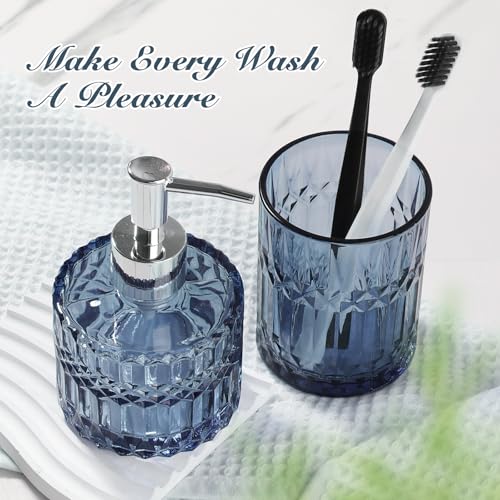 Blue Bathroom Accessories 4Pcs, Diamond Glass Bathroom Accessory Set, Bathroom Set with Soap Dispenser, Blue Bathroom Decor with Toothbrush Holder, Qtip Holder for Bathroom, Countertop - Image 6