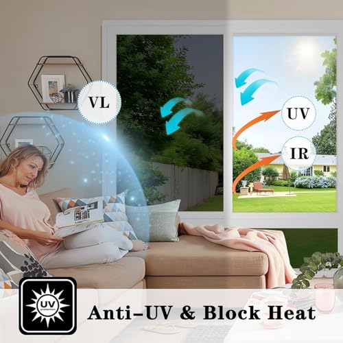 Image of WALLMATE Black Heat Control Window Film Sun Blocking UV Protection One-Way Privacy Window Film for Office Living Room (Inches 20 x 350)