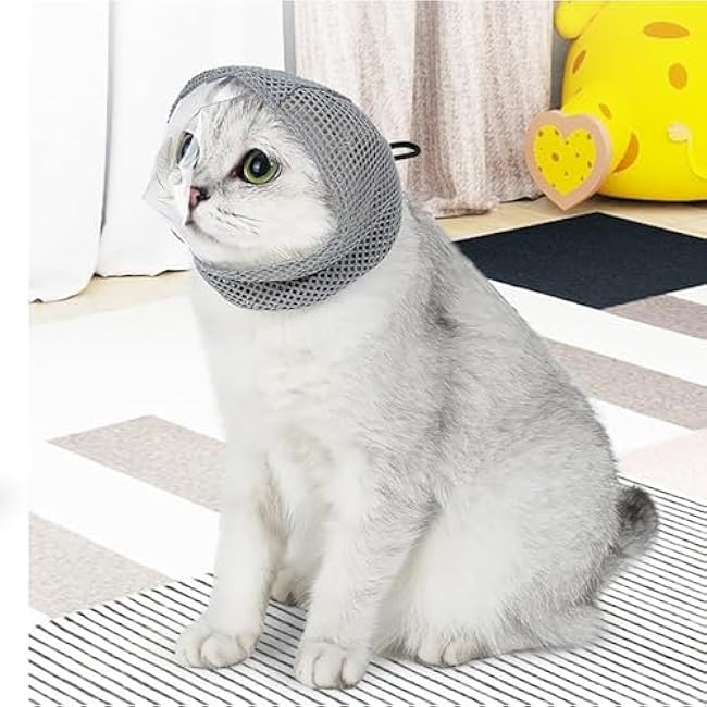 Cat Muzzle for Grooming, Adjustable Transparent Anti-Bite Cat Mask for Nail Clipping (Grey S)-TFqA77pB