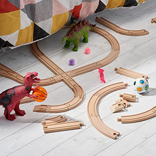 THE TWIDDLERS 64-teiliges Premium Holz Holzeisenbahn Set mit Geschenkbox - Spielzeug & Geschenk für Kinder - Kompatibel… – Bild 7