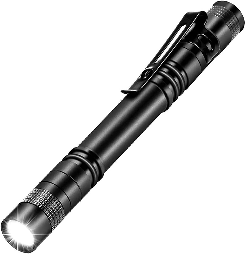 MODOAO Portable Flashlight with Metal Clip, 200 Lumens Penlight Flashlight Tactical Torch with Clip, Two AAA Batteries (Not Included), Pocket Penlight Portable Emergency Light (1 Pcs)
