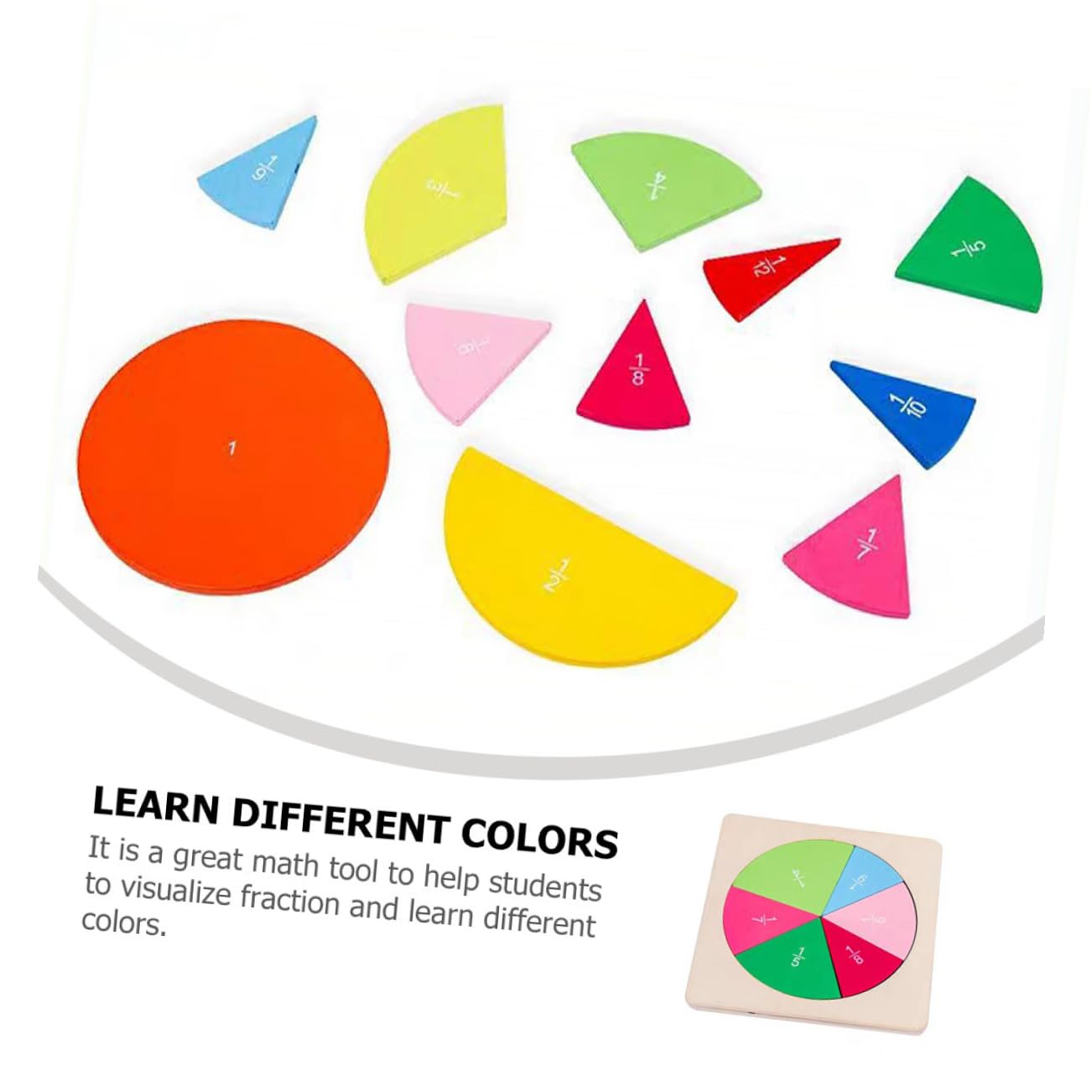 WOONEKY Juego Educativo de Madera en Forma de Disco para Aprender Fracciones, Tablero Didáctico Divertido para Estudiantes Visualización Clara