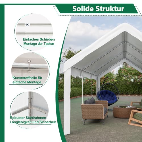 Garage de tente 3 x 6 m – Imperméable et résistant aux UV – Double portes enroulables, toit et parois latérales amovibles, gris, comme abri de voiture, tente de stockage et de fête pour voiture, SUV