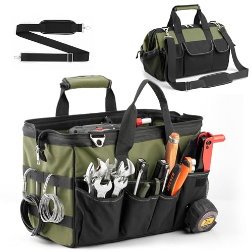 EXLIFBAG 15 Inch Heavy Duty Tool Bag, Portable Tool Box Organizer Storage with Adjustable Shoulder Strap, Tactical Carry Tote Toolbox with Large Zipper