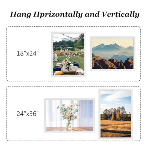 QDSSDECO 24x36 Poster Frame White Wood Frame with Plexiglass Horizontal and Vertical Formats Hanging on the Wall Display Picture, Set of 2 by QDSSDECO - Image 4