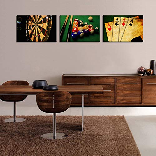Nachic Wall - Vintage Wall Art For Living Room Retro Poker Darts Billiards Pictures Wall Art Print Leisure Sport Painting For Game Room Man Cave Wall Decoration Gallery Canvas Wrapped Ready To Hang #TOP2