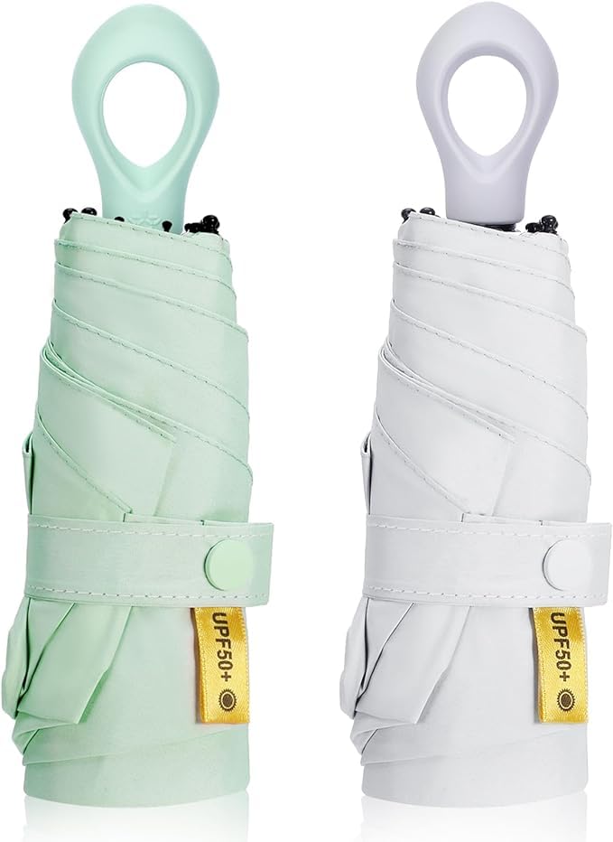 APOMOONS2pcs Mini Sun Travel Umbrella umbrella for sun protection UPF 50 UV Ring handle Blocking Stormproof Foldable Travel Umbrella Mini, Lightweight Small Portable Backpack Rain Sun(B)